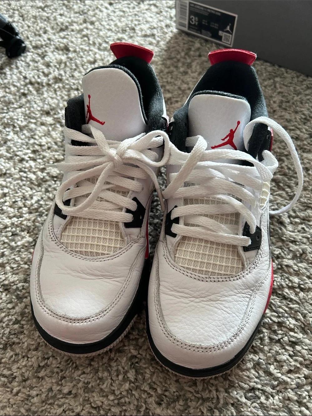 Jordan 4 Retro Kids White and Red Basketball Sneakers